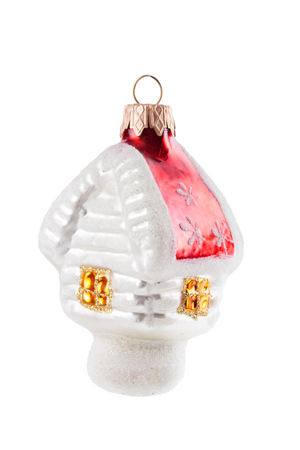 old fairy house christmas decoration ball isolated on whiteの写真素材