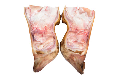 which Cuts ââpork hoof for jellied meat isolated on white backgroundの写真素材