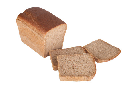 black bread sliced ââisolated on white backgroundの写真素材