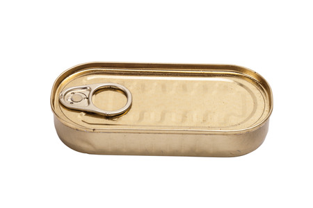 closed tin in oil isolated on white backgroundの写真素材
