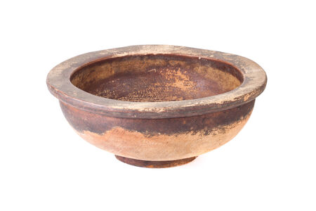 old wooden bowl isolated on white backgroundの写真素材