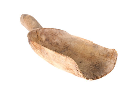 vintage wooden scoop isolated on white backgroundの写真素材