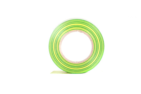 Closeup of multicolored insulating tapes isolated on white backgroundの写真素材