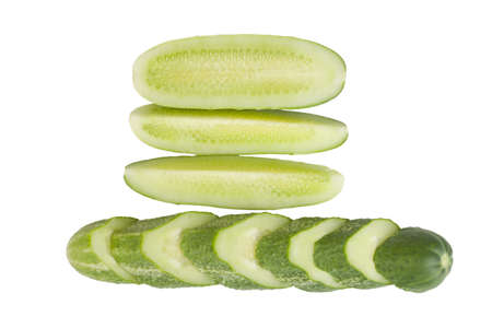 chopped ââcucumber isolated on white backgroundの写真素材