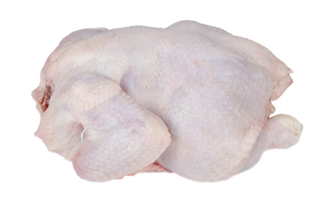 Fresh whole chicken isolated on white backgroundの写真素材