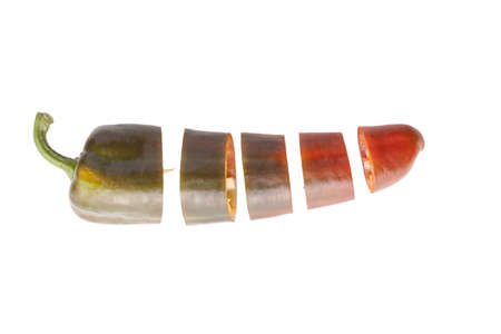 cut into slices of pepper isolated on a white backgroundの写真素材