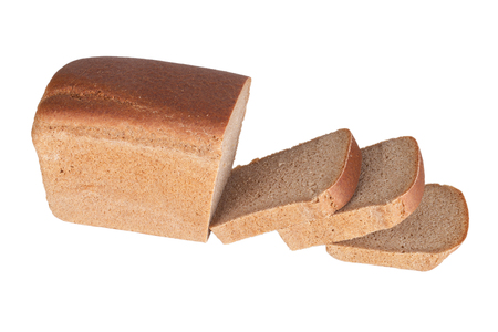 black bread sliced ââisolated on white backgroundの写真素材