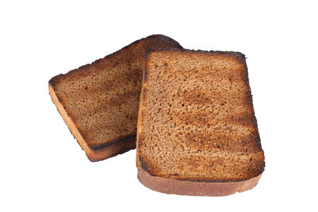 two piece black bread grilled isolated on white backgroundの写真素材