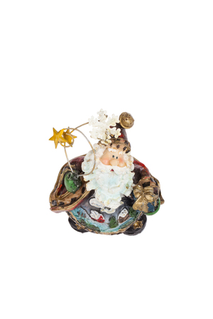 ceramic figurine of santa claus isolated on white backgroundの写真素材
