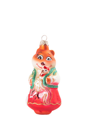 christmas fox toy on white backgroundの写真素材