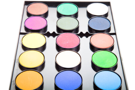 watercolors  paints in palette isolated on white backgroundの写真素材