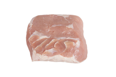 piece of raw pork isolated on white backgroundの写真素材