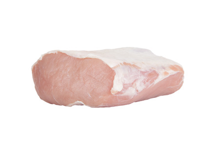 piece of raw pork isolated on white backgroundの写真素材