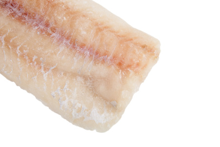 frozen cod fillets without skin isolated on white backgroundの写真素材