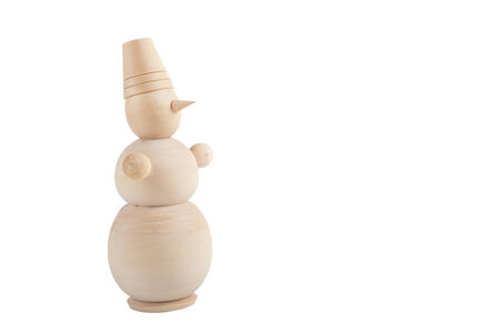 wooden snowman isolated on a white background for holiday decorationsの写真素材