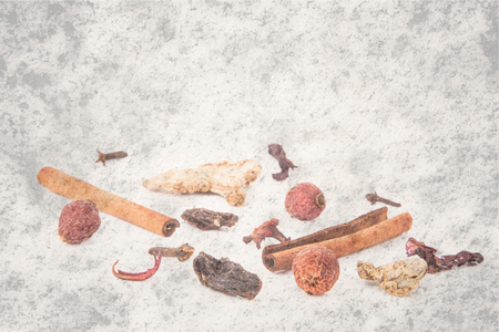 set for mulled wine on a white background. small depth of fieldの写真素材