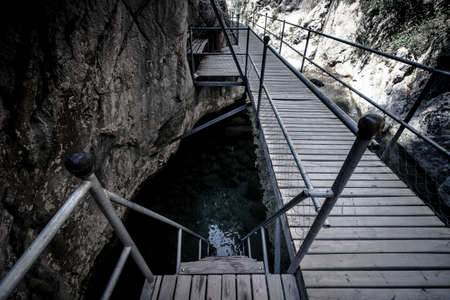 The new trail to traverse Sapadere Canyon and waterfall. Alanya, Turkey. tintedの写真素材