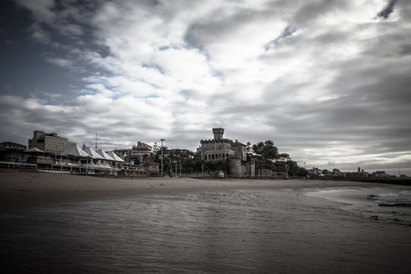 Cascais embankment at low tide. dramaticallyの写真素材