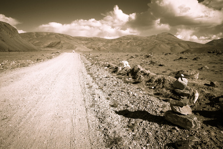 Tajikistan. Pamir highway. Road to the clouds. Toned.の写真素材