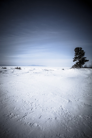Winter landscape at Lake Baikal. Toned.の写真素材