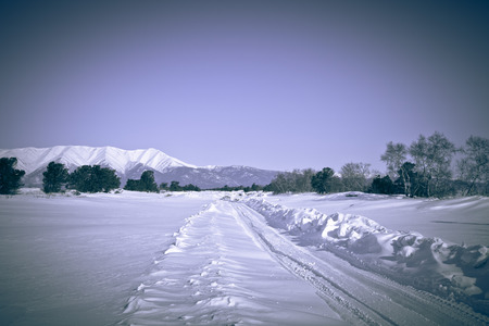 Winter landscape at Lake Baikal. Toned.の写真素材