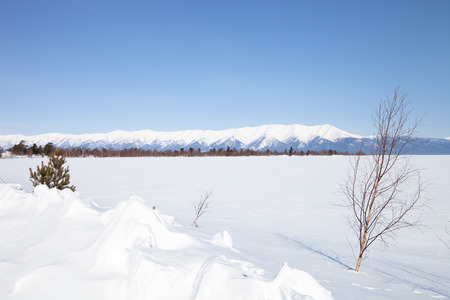 Winter landscape at Lake Baikal.の写真素材