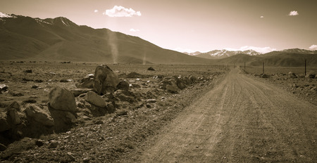 Tajikistan. Pamir highway. Road to the clouds. Toned.の写真素材