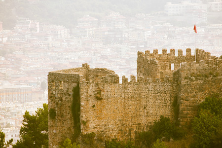 Ruins of fortress in old city Alania, Turkey. Toned.の写真素材