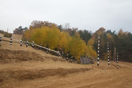 Track racing in the autumn forest. Landscape.の写真素材