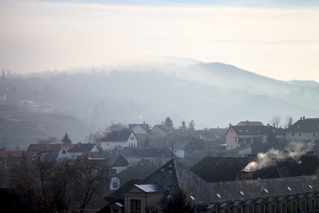 Foggy landscape in Esztergom. Hungary.の写真素材