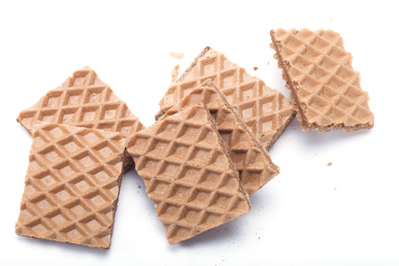 Chocolate waffels on white background.の写真素材