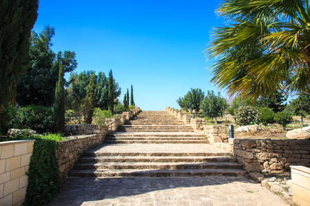 Old stone staircase to the sky in the park among the trees.の写真素材