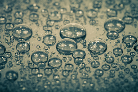 Drops of water on a color background. Gray. Shallow depth of field.
