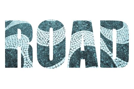 Word ROAD over tiled floor with waves in portuguese traditional style. Toned.の写真素材