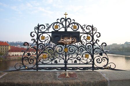 View of Prague through the lattice on the Charles Bridge. Czech Republic.の写真素材