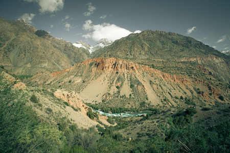 Hilly landscape in the Fan Mountains. Pamir. Tajikistan. Toned.の写真素材