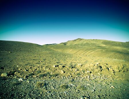 Pamir mountains view in spring season. Tajikistan. Selective focus. Toned.