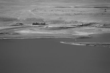View on lake in spring season in Pamir mountains . Tajikistan. Selective focus. Toned.の写真素材