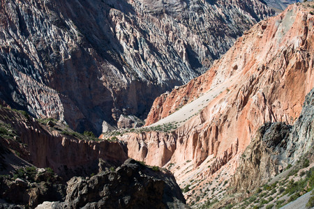 Rocky landscape in the Fan Mountains, Pamir, Tajikistanの写真素材