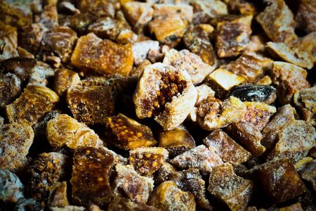 Sliced dried figs like natural vegetarian food background. Selective focus. Toned.の写真素材