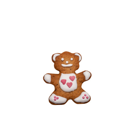 Homemade gingerbread cookie with colored frosting isolated on a white background.の写真素材