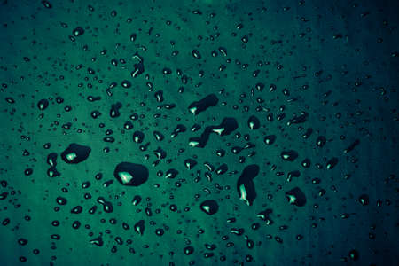 Drops of water on a color background. Green. Toned.の写真素材