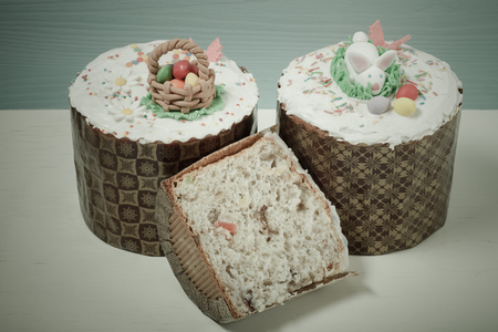 Easter cake on a wooden table. Toned.