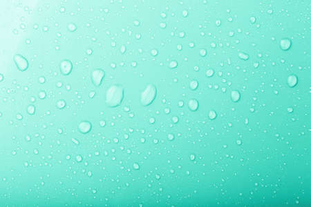 Drops of water on a color background. Green. Shallow depth of field. Selective focus. Toned.