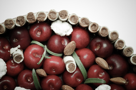 Fresh cake with lot of berries on white background. Toned.の写真素材