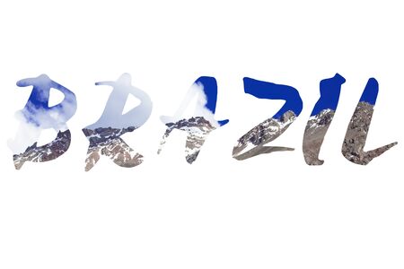 Word BRAZIL over mountain landscape.の写真素材