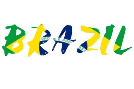 Word BRAZIL over national flag of Brazil.の写真素材