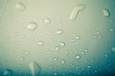 Drops of water on a color background. Green. Toned.