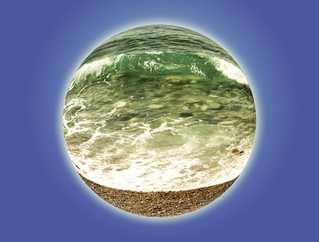 Wave on the pebble coast of sea. Collage. Toned.の写真素材