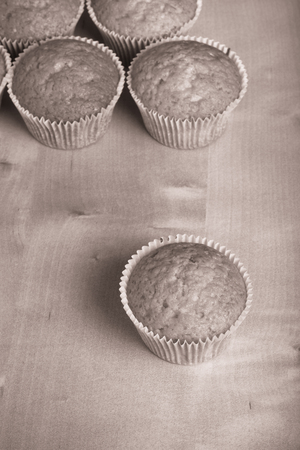 Fresh cupcake desert before decoration. Selective focus. Toned.の写真素材